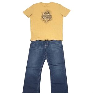 Lucky Brand Logo T Shirt Graphic Tee Short Sleeve Distressed Marbled Casual Top